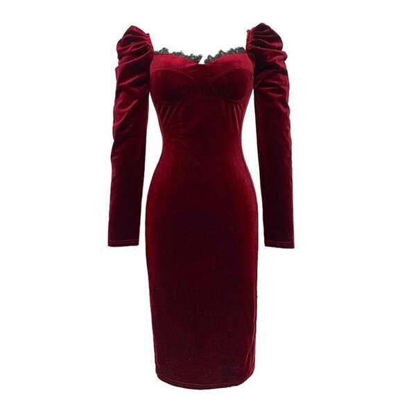 Velvet Sweetheart Neck Midi Dress - Picture 3 of 3